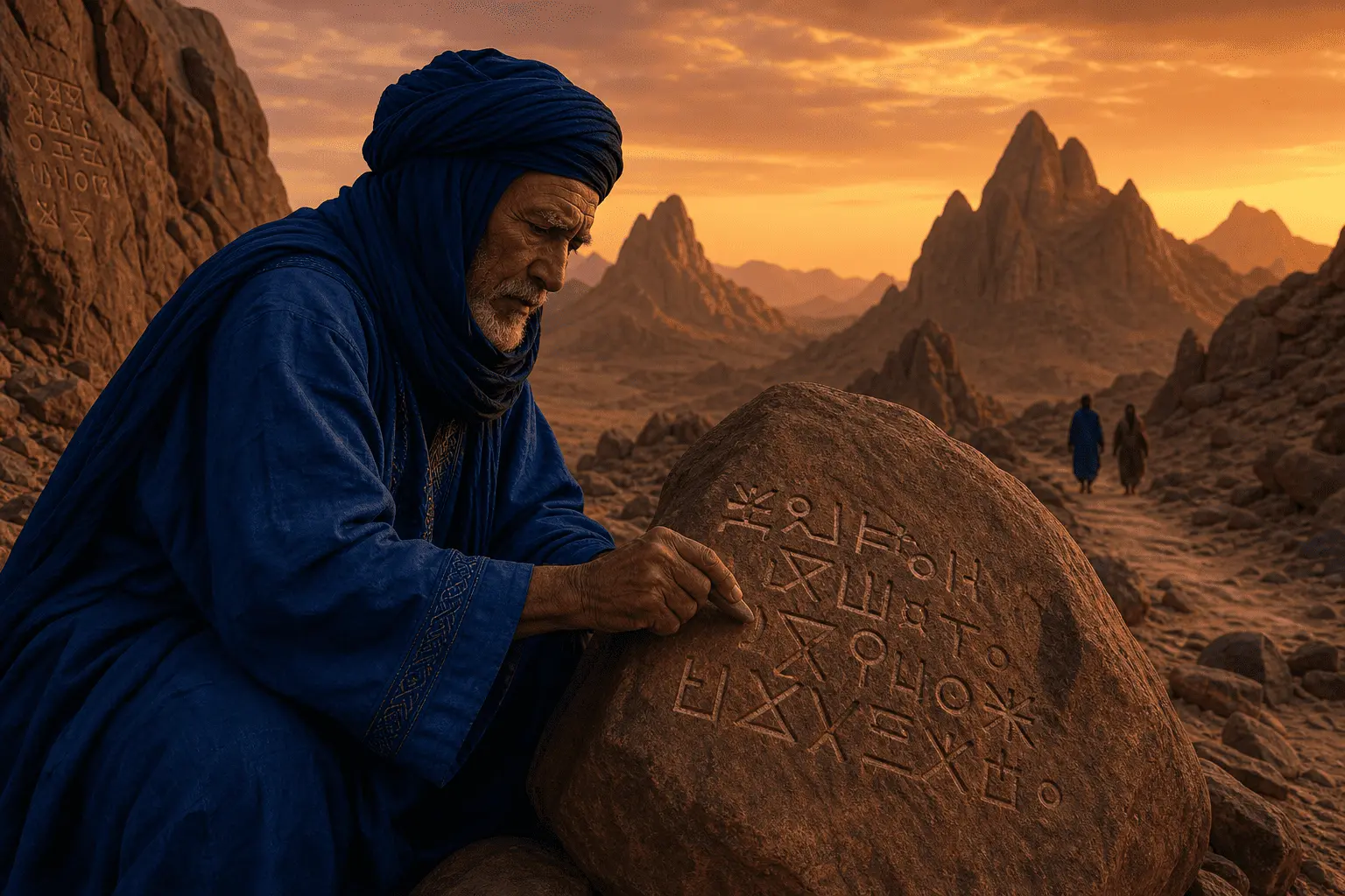 L’écriture Tifinagh sur un rocher du Sahara